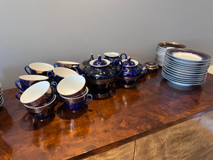 Vintage Lomonosov St. Petersburg Russian Cobalt Blue Tea/Dessert Set, Set for 12