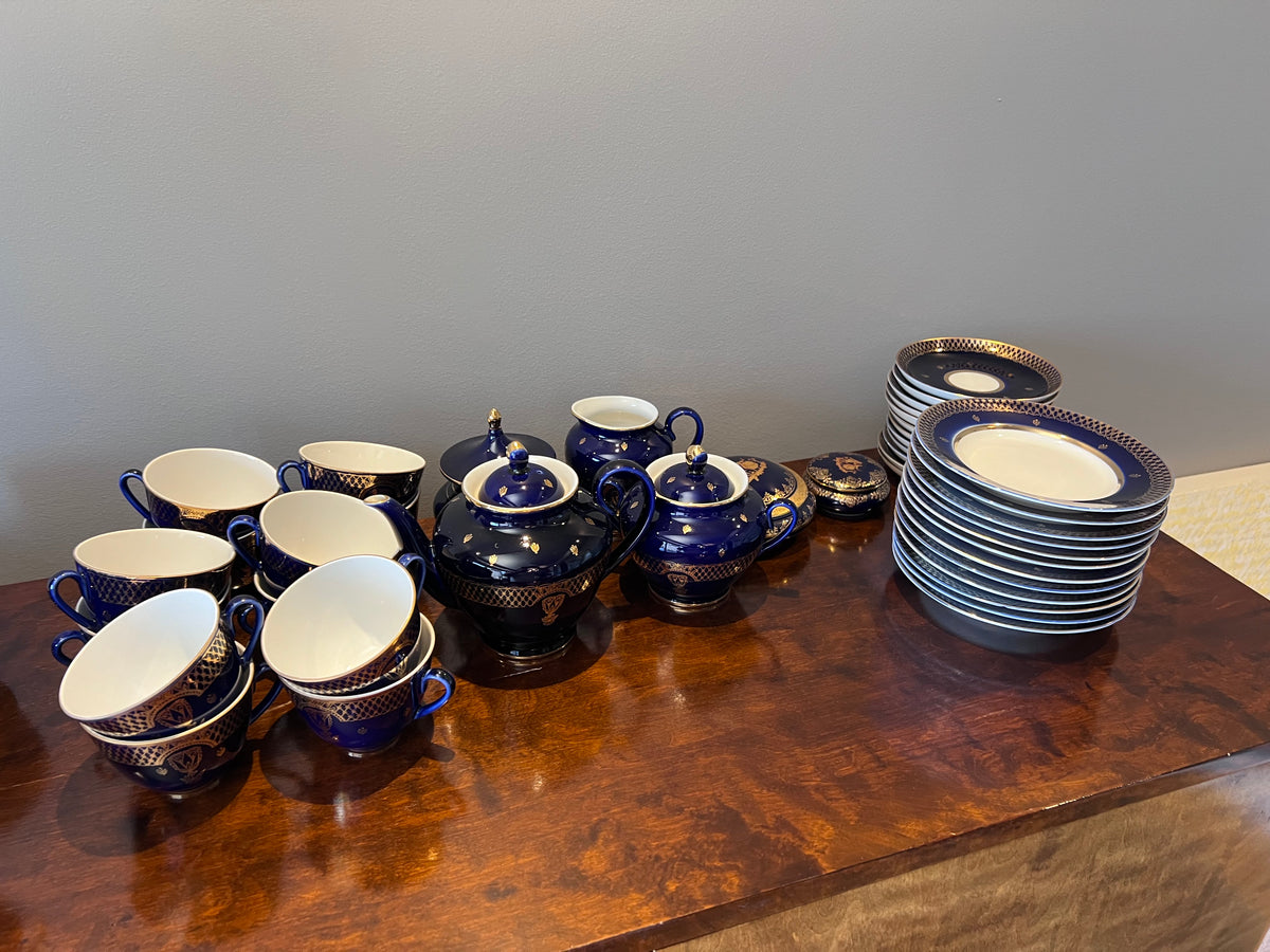 Vintage Lomonosov St. Petersburg Russian Cobalt Blue Tea/Dessert Set, Set for 12