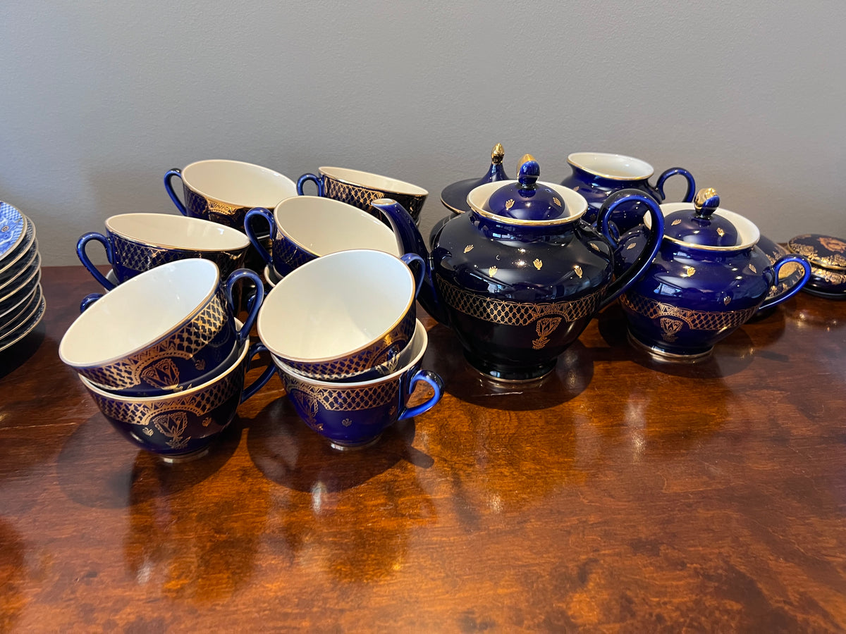 Vintage Lomonosov St. Petersburg Russian Cobalt Blue Tea/Dessert Set, Set for 12