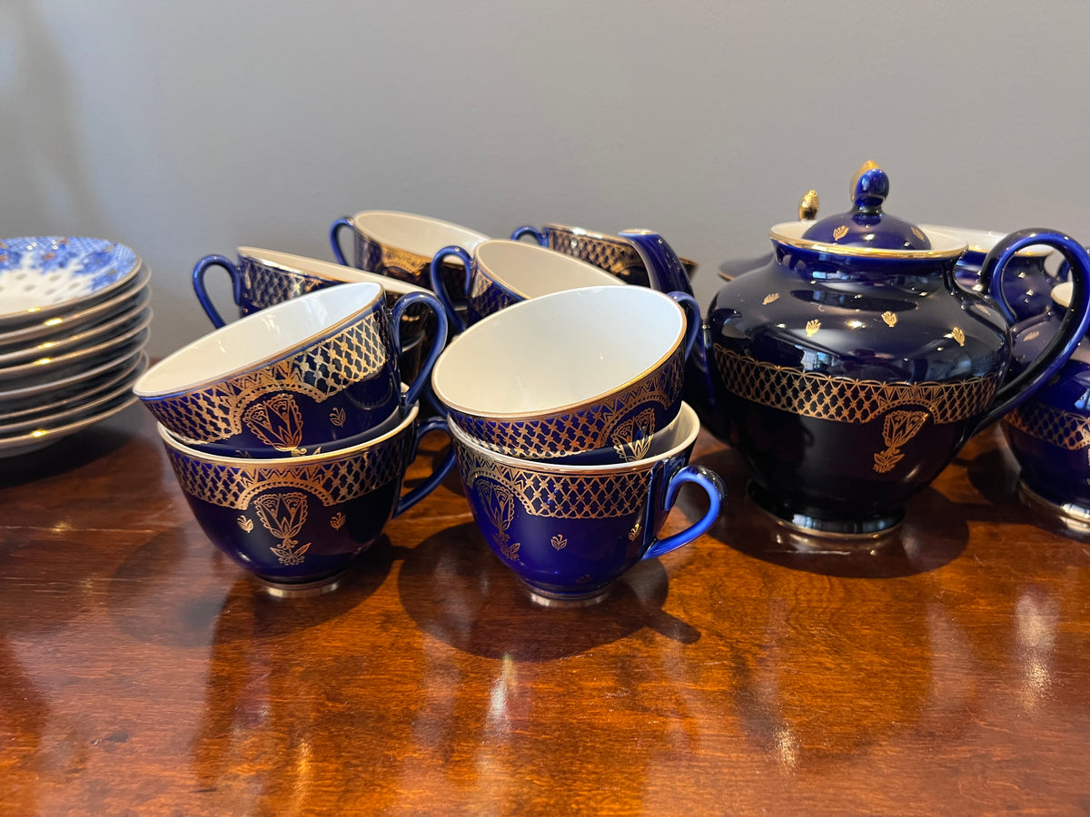 Vintage Lomonosov St. Petersburg Russian Cobalt Blue Tea/Dessert Set, Set for 12