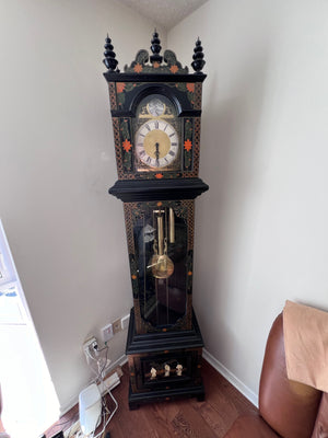 MCM Black Lacquered Chinoiserie Grandfather Clock