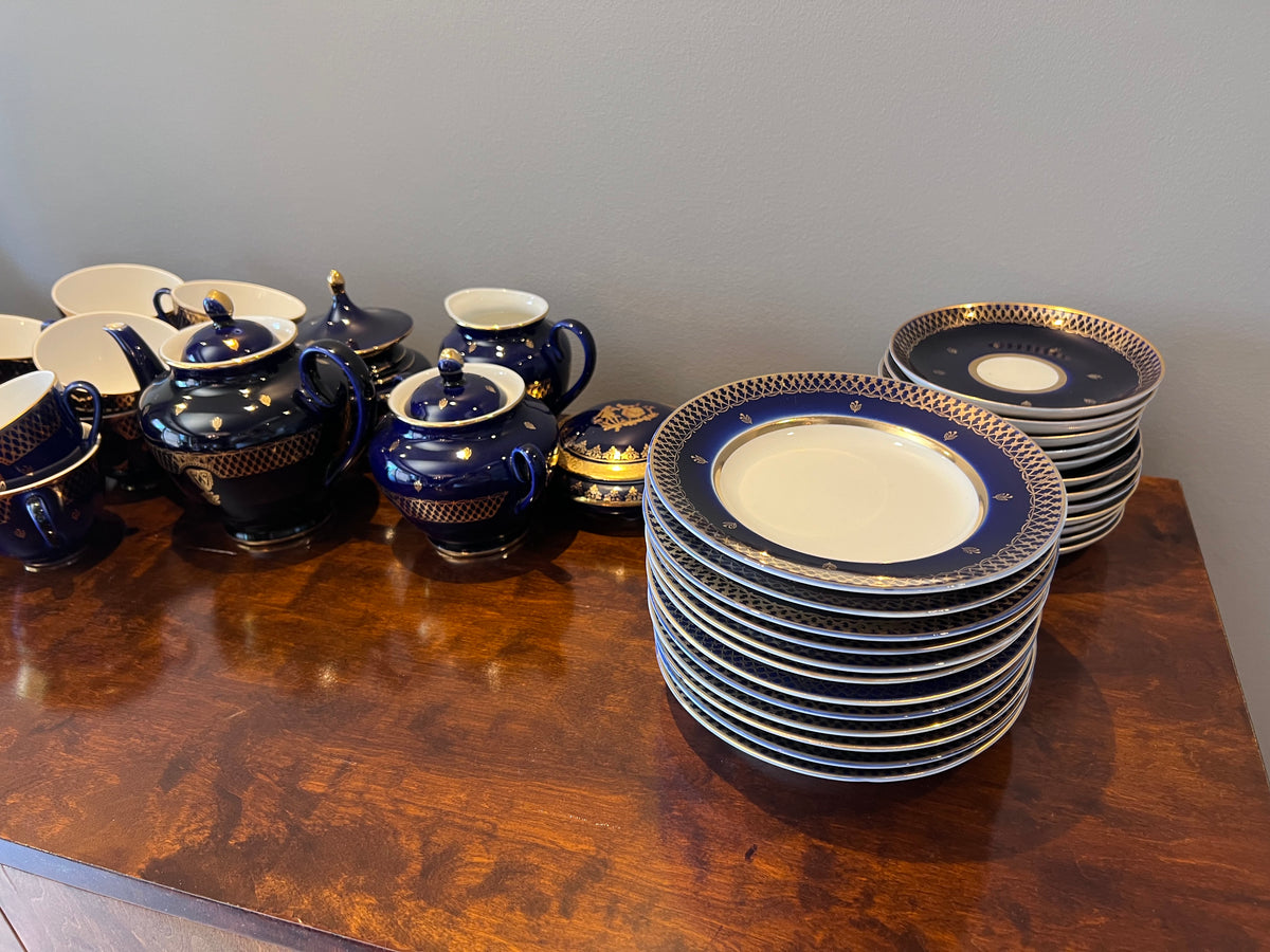 Vintage Lomonosov St. Petersburg Russian Cobalt Blue Tea/Dessert Set, Set for 12