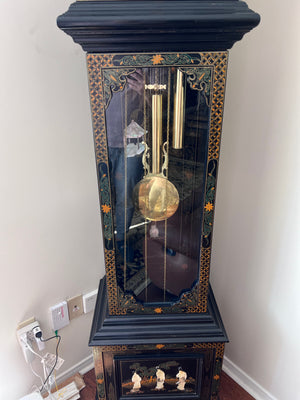 MCM Black Lacquered Chinoiserie Grandfather Clock