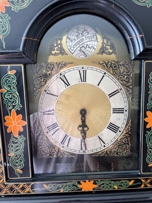 MCM Black Lacquered Chinoiserie Grandfather Clock