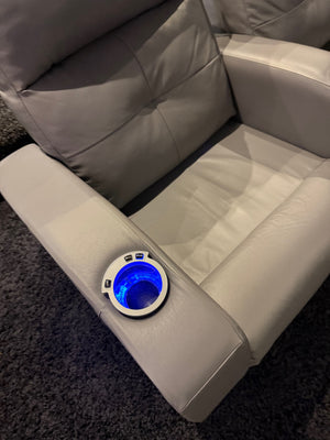 Elran Grey Leather Power Reclining 3-Seat Home Theatre Seating, with Blue LED Accent Lighting (*retail $3,800)