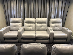 Elran Grey Leather Power Reclining 4-Seat Home Theatre Seating, with Blue LED Accent Lighting (*retail $4,500)