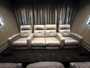 Elran Grey Leather Power Reclining 4-Seat Home Theatre Seating, with Blue LED Accent Lighting (*retail $4,500)