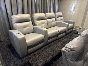 Elran Grey Leather Power Reclining 4-Seat Home Theatre Seating, with Blue LED Accent Lighting (*retail $4,500)