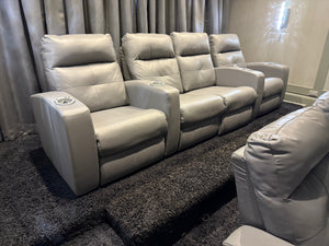 Elran Grey Leather Power Reclining 4-Seat Home Theatre Seating, with Blue LED Accent Lighting (*retail $4,500)