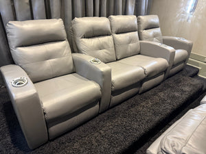 Elran Grey Leather Power Reclining 4-Seat Home Theatre Seating, with Blue LED Accent Lighting (*retail $4,500)