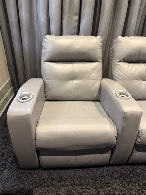 Elran Grey Leather Power Reclining 4-Seat Home Theatre Seating, with Blue LED Accent Lighting (*retail $4,500)