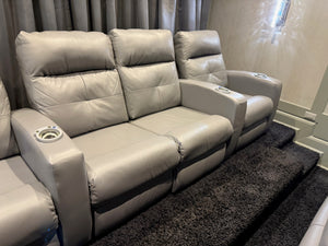 Elran Grey Leather Power Reclining 4-Seat Home Theatre Seating, with Blue LED Accent Lighting (*retail $4,500)