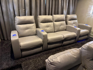 Elran Grey Leather Power Reclining 4-Seat Home Theatre Seating, with Blue LED Accent Lighting (*retail $4,500)