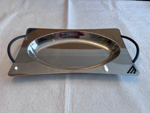 MCM Italian "Design Studio Pran" Serving Tray, Stainless Steel & Resin Decor 1970