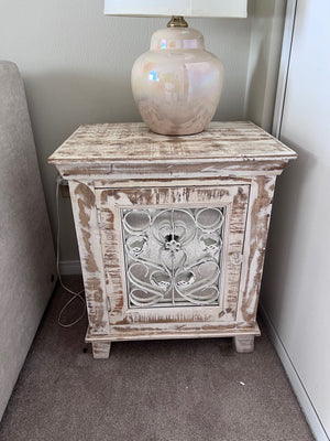 Distressed Style Side Table w/Mirrored Front