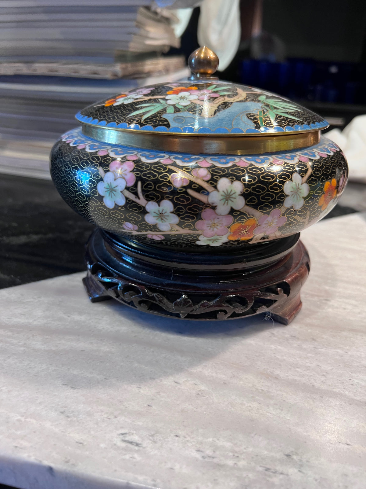 Chinese Cloisonne Enamelled Bowl on Stand