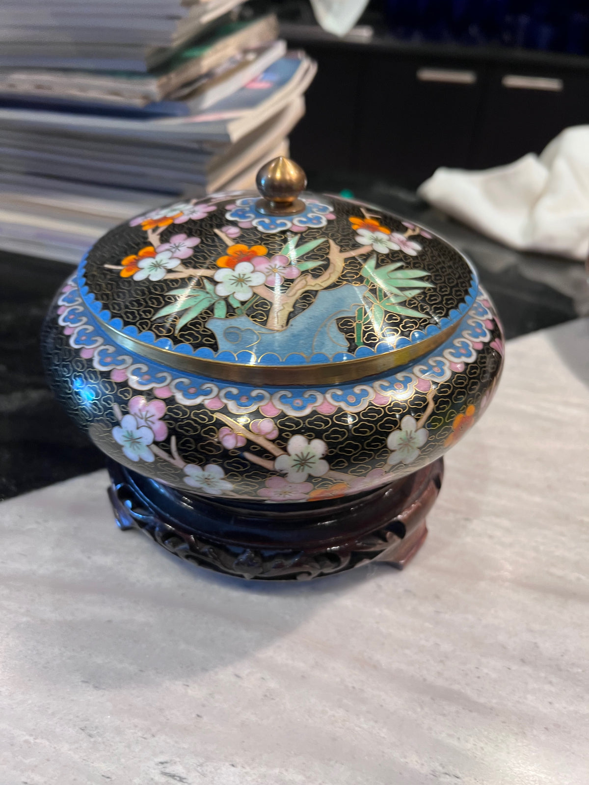 Chinese Cloisonne Enamelled Bowl on Stand