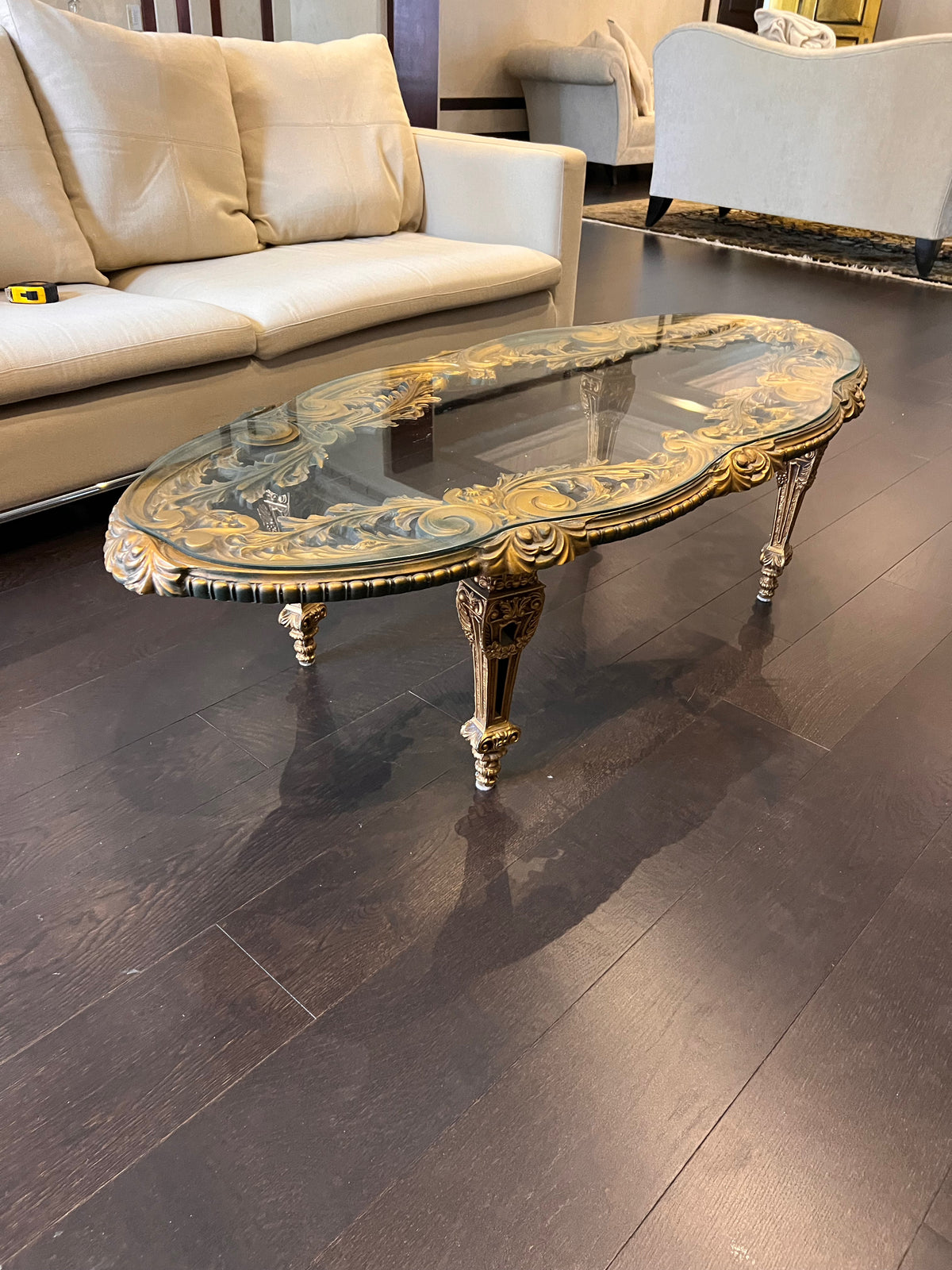 Oval Baroque Glass Top Coffee Table