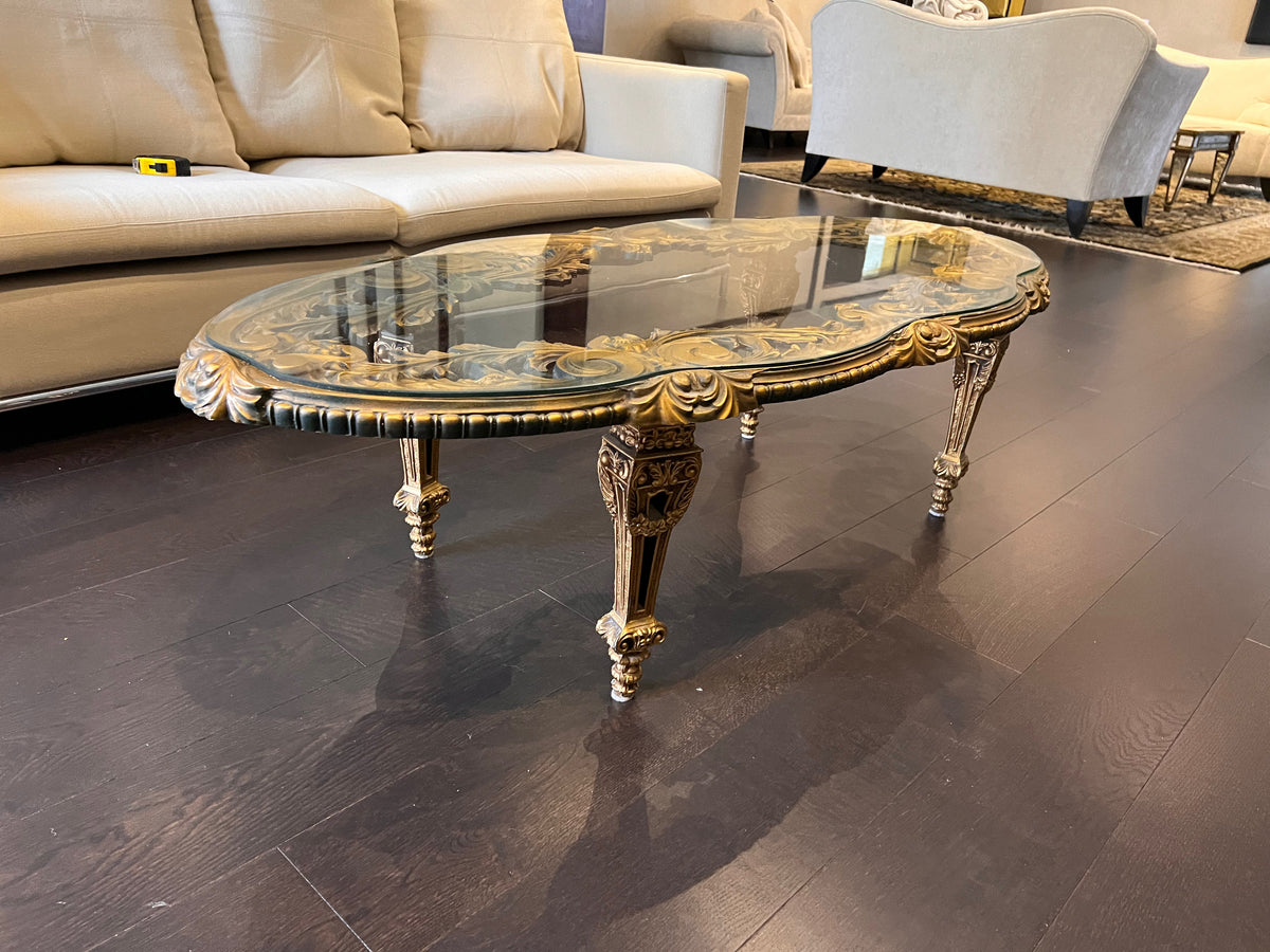 Oval Baroque Glass Top Coffee Table