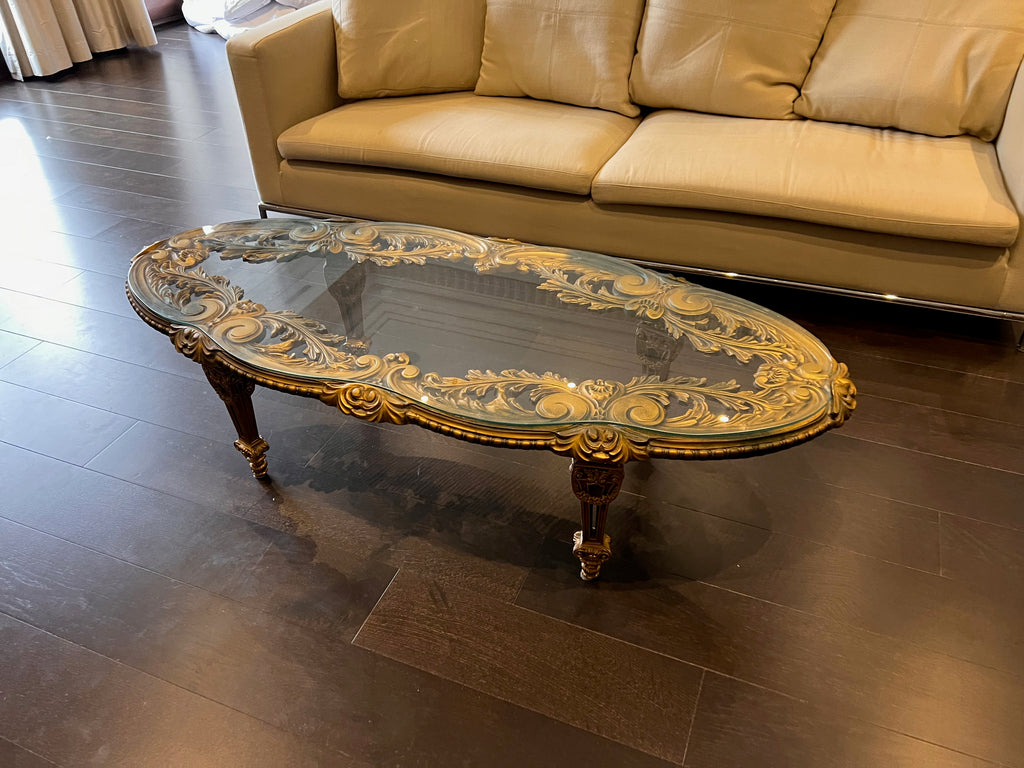 Oval Baroque Glass Top Coffee Table