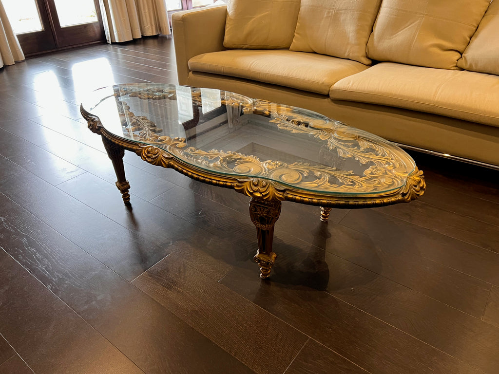 Oval Baroque Glass Top Coffee Table