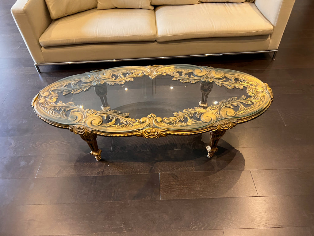 Oval Baroque Glass Top Coffee Table