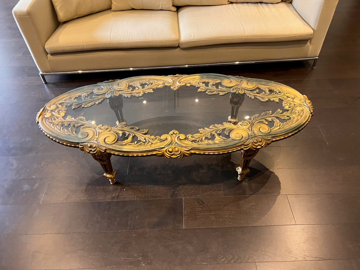 Oval Baroque Glass Top Coffee Table