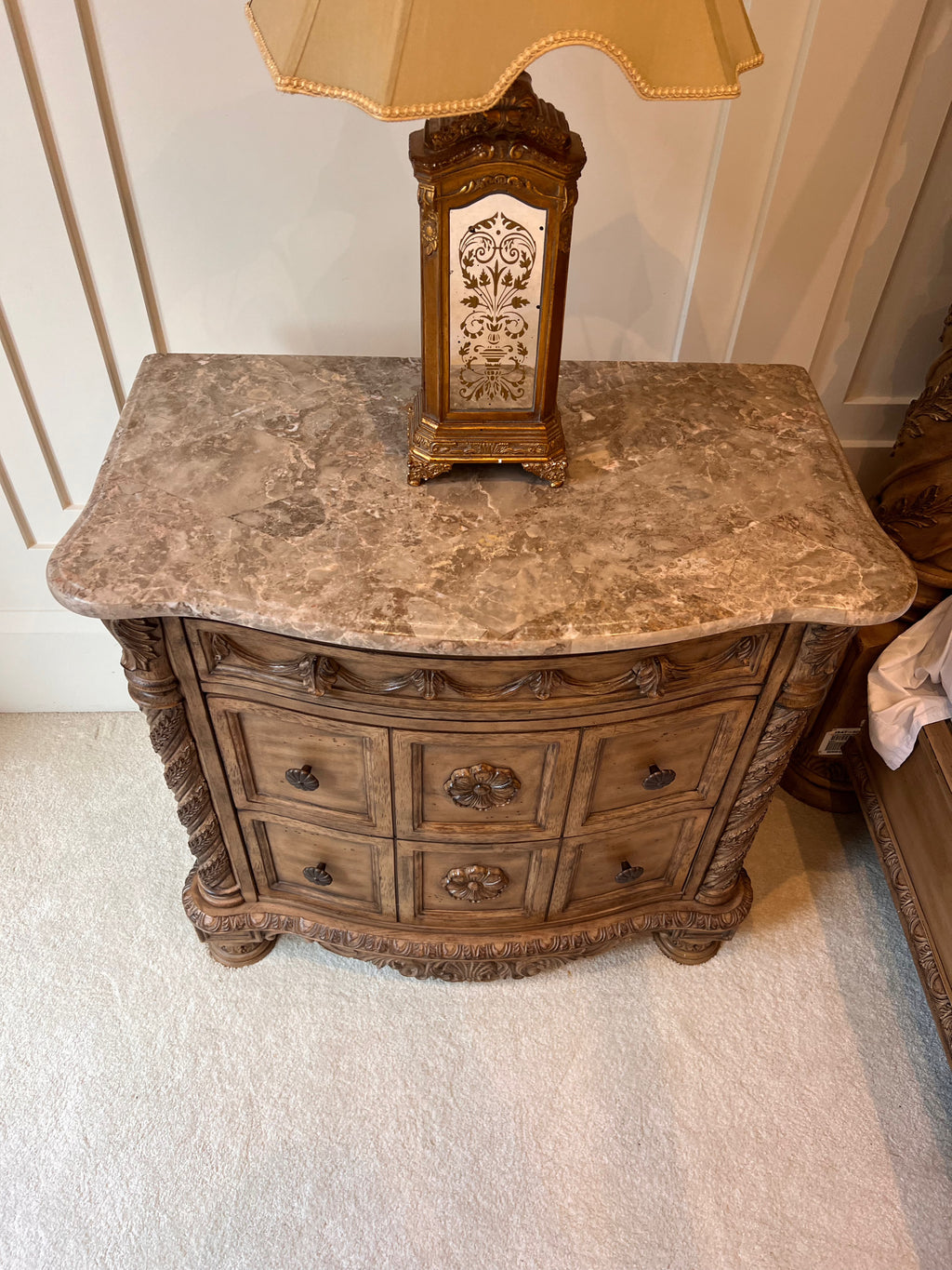 Pair of Ashley Furniture South Coast Marble Top Nightstands