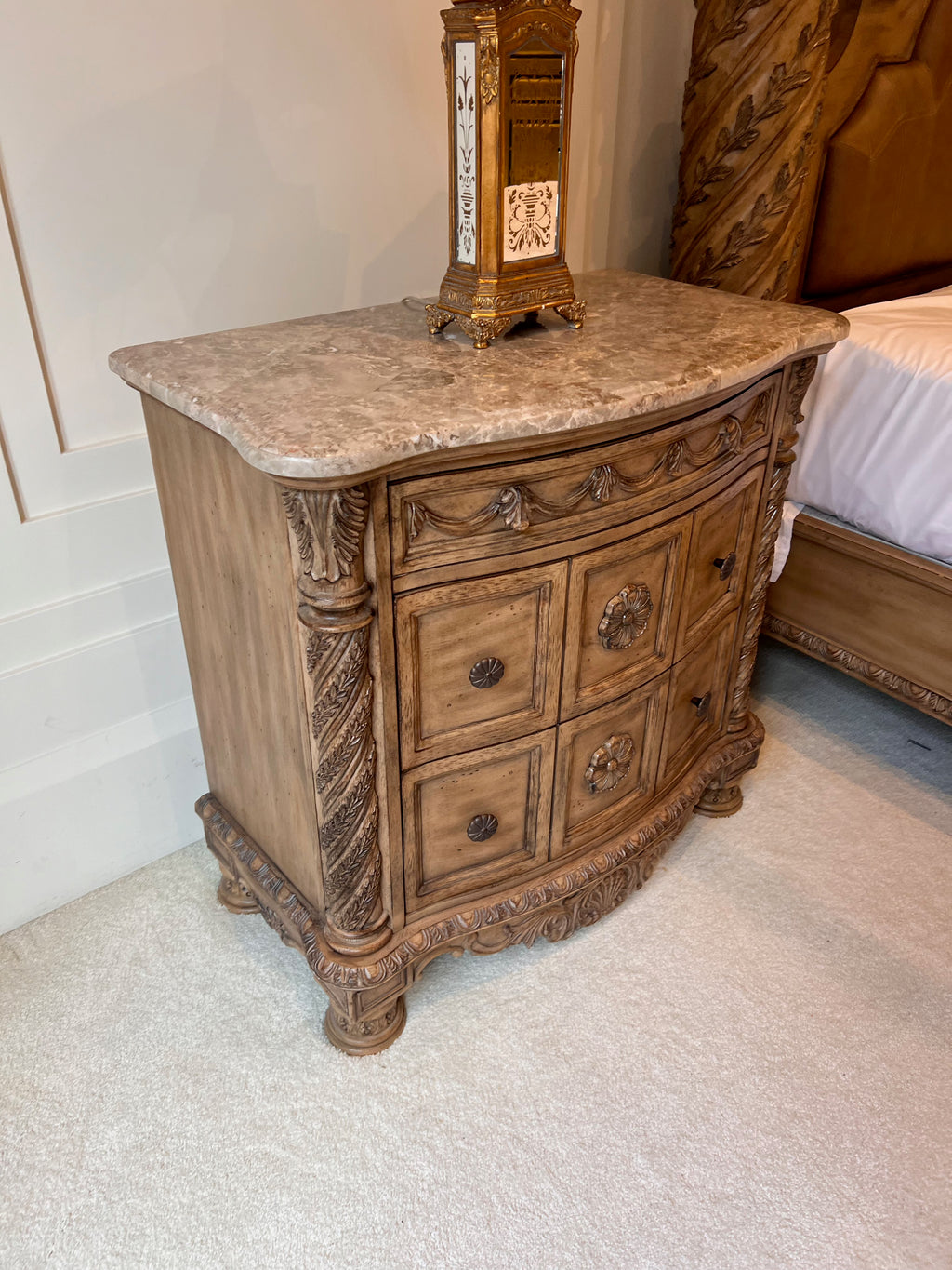 Pair of Ashley Furniture South Coast Marble Top Nightstands