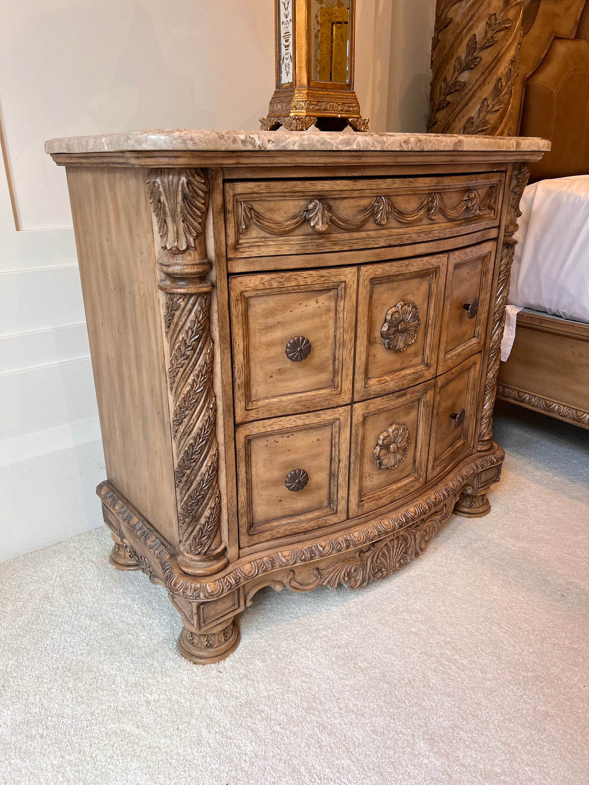 Pair of Ashley Furniture South Coast Marble Top Nightstands