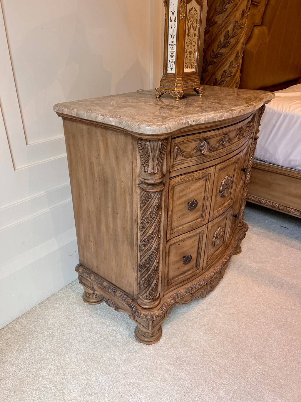 Pair of Ashley Furniture South Coast Marble Top Nightstands