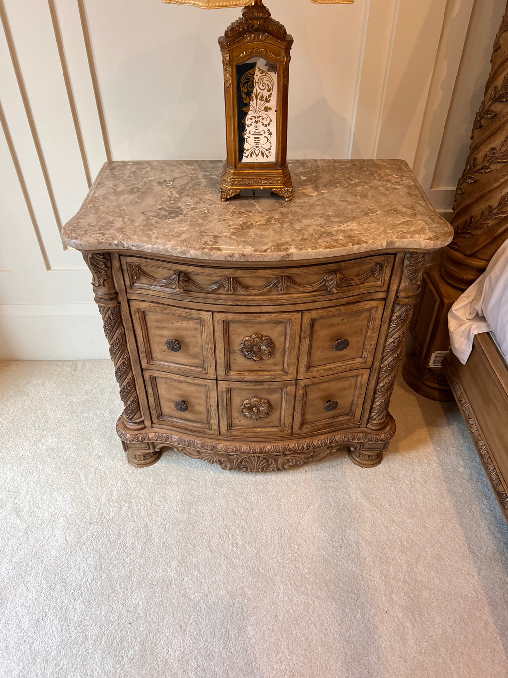 Pair of Ashley Furniture South Coast Marble Top Nightstands