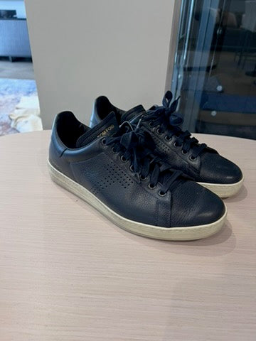 Men's Tom Ford Navy Blue Leather Low Top Sneaker, Size 7
