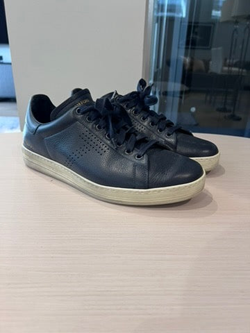 Men's Tom Ford Navy Blue Leather Low Top Sneaker, Size 7