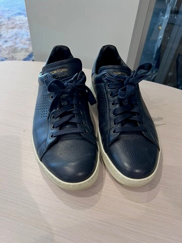 Men's Tom Ford Navy Blue Leather Low Top Sneaker, Size 7