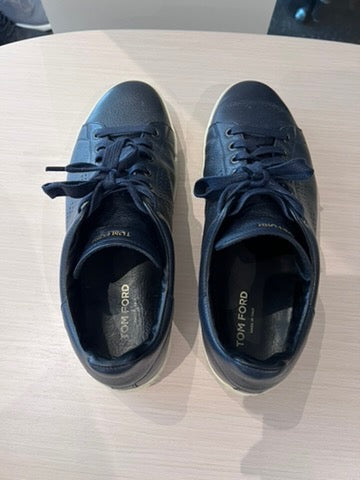 Men's Tom Ford Navy Blue Leather Low Top Sneaker, Size 7