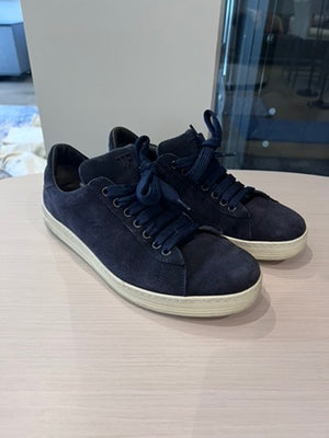 Men's Tom Ford Navy Blue Suede Low Top Russell Sneaker, Size 7
