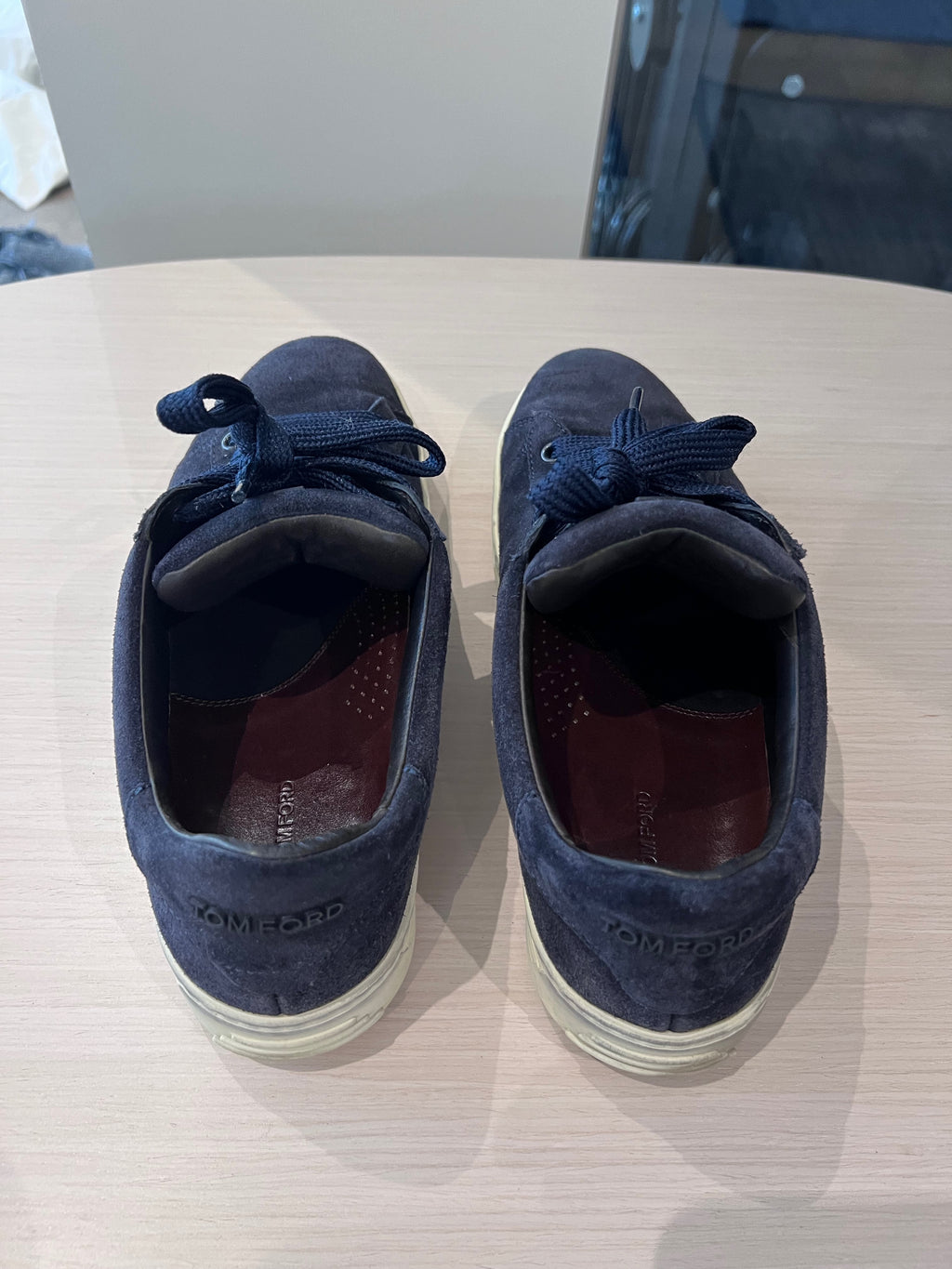 Men's Tom Ford Navy Blue Suede Low Top Russell Sneaker, Size 7