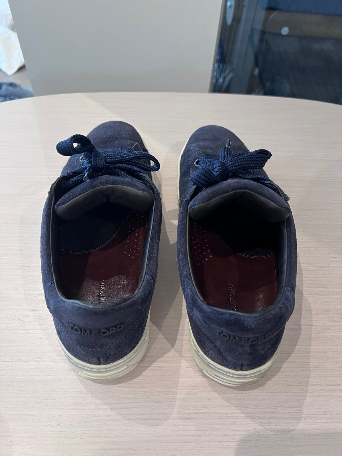 Men's Tom Ford Navy Blue Suede Low Top Russell Sneaker, Size 7