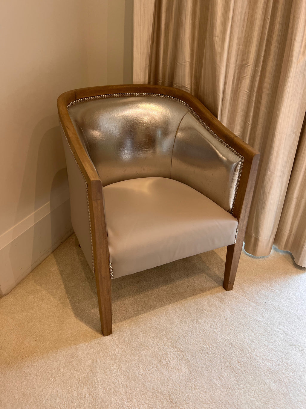 Tub Chair, reupholstered with leather seat