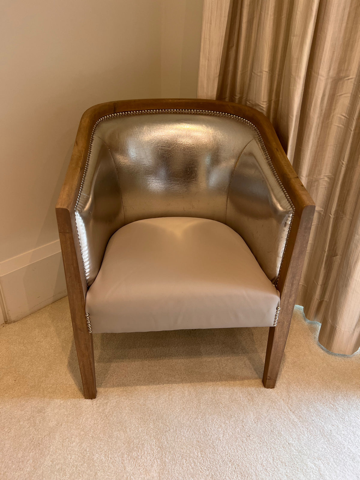 Tub Chair, reupholstered with leather seat
