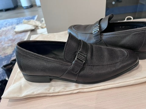 Men's Salvatore Ferragamo Pinot Black Leather Loafers, Size 7