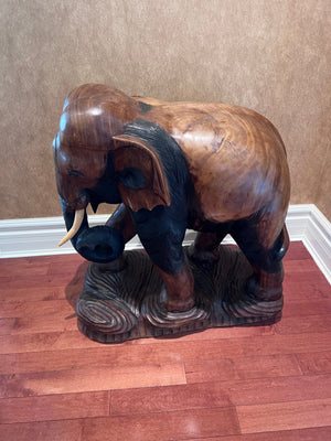 Solid Wood Carved Elephant Statue- 30"h x 30"w