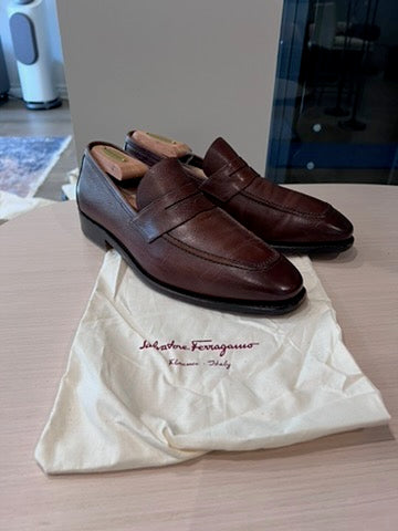 Men's Salvatore Ferragamo Brown Leather Loafers, Size 7