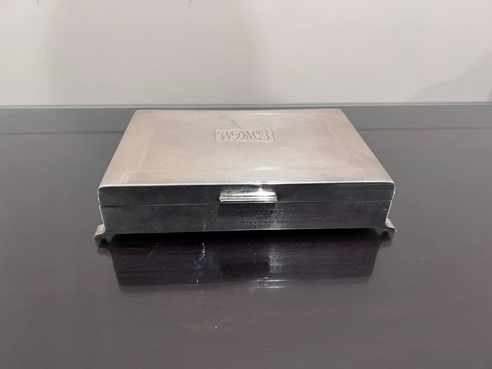 Sterling Silver Monogramed Box with Wood Liner- 563g