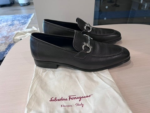 Men's Salvatore Ferragamo Ganici Black Leather Loafers, Size 7