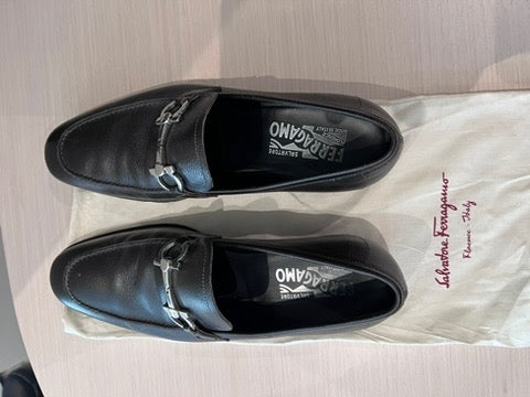 Men's Salvatore Ferragamo Ganici Black Leather Loafers, Size 7