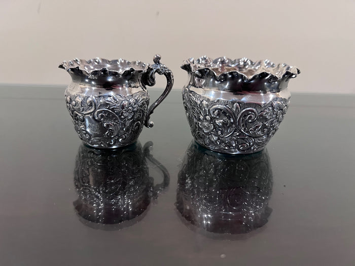 Sterling Silver Monogramed Ornate Cream & Sugar-125g