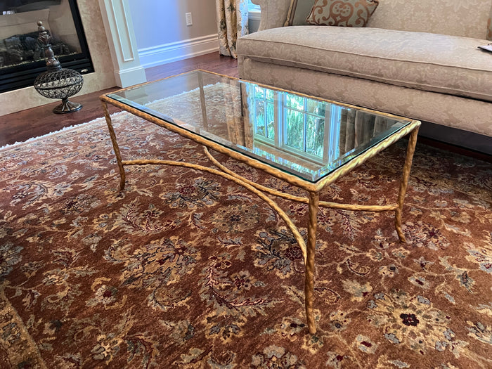 Gold Twist Metal and Glass Coffee Table