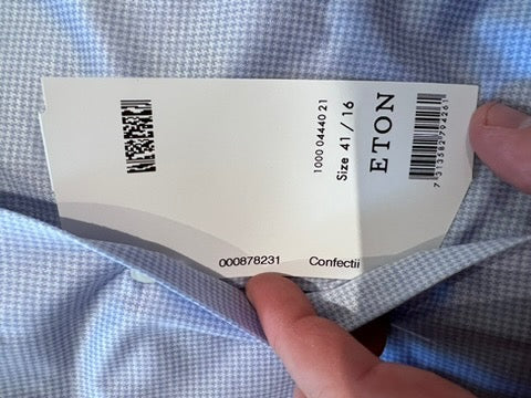 BRAND NEW Men's Eton Blue Cotton Shirt (size 41, 16)